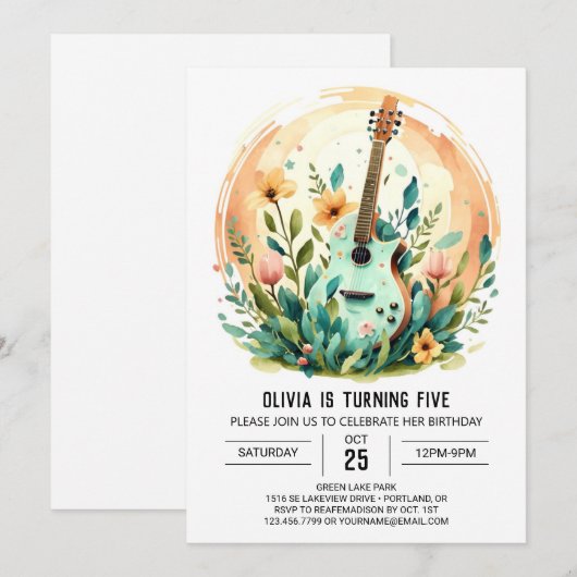 Boho melodie gitaar verjaardag kaart (Voorkant / Achterkant)