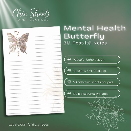 Boho Mental Health Vlinder 3M Post-it® Notities Notes