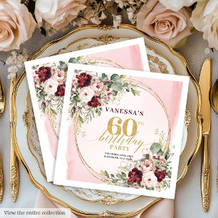 Boho Merlot Blush Bloem Goud 60ste Verjaardag Serv Servet