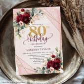  Boho Merlot Gouden Bloemen 80ste Verjaardag Kaart