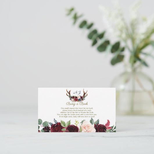 Boho Merlot Navy Blauwe Bloemige Geweien Neem een  Informatiekaartje (Staand voorkant)