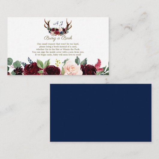 Boho Merlot Navy Blauwe Bloemige Geweien Neem een  Informatiekaartje (Voorkant / Achterkant)