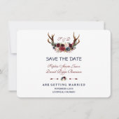 Boho Merlot Navy Blauwe Bloemige Geweien Save The  Date (Voorkant)