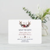 Boho Merlot Navy Blauwe Bloemige Geweien Save The Save The Date (Staand voorkant)
