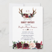 Boho Merlot Navy Blauwe Bloemige Geweien Sweet 16 Kaart (Voorkant)