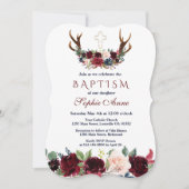 Boho Merlot Navy Blauwe Bloemstukken Geweien Doop Kaart (Voorkant)