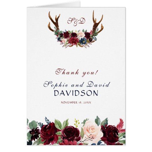 Boho Merlot Navy Blue Floral Antlers (Voorkant)