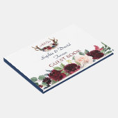 Boho Merlot Navy Blue Floral Antlers Weddenschap Gastenboek (Hoek)