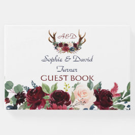 Boho Merlot Navy Blue Floral Antlers Weddenschap Gastenboek