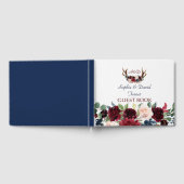 Boho Merlot Navy Blue Floral Antlers Weddenschap Gastenboek (Volledig)