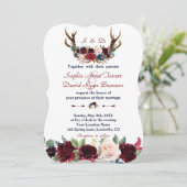 Boho Merlot Navy Blue Floral Antlers Weddenschap Kaart (Staand voorkant)