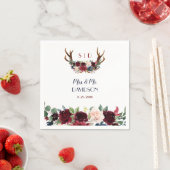 Boho Merlot Navy Blue Floral Antlers Weddenschap Servet (Insitu)