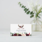 Boho Merlot Navy Floral Antlers Diaper Raffle Informatiekaartje (Staand voorkant)