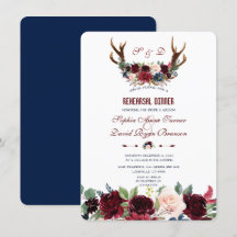Boho Merlot Navy Floral Antlers Rehearsal Dinner