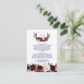 Boho Merlot Navy Floral Antlers Weddenschap Informatiekaartje (Staand voorkant)