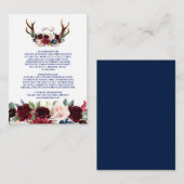 Boho Merlot Navy Floral Antlers Weddenschap Informatiekaartje (Voorkant / Achterkant)