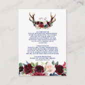 Boho Merlot Navy Floral Antlers Weddenschap Informatiekaartje (Voorkant)