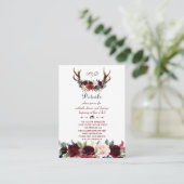 Boho Merlot Navy Floral Antlers Weddenschap Informatiekaartje (Staand voorkant)