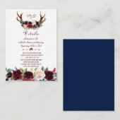 Boho Merlot Navy Floral Antlers Weddenschap Informatiekaartje (Voorkant / Achterkant)