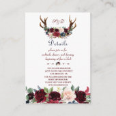 Boho Merlot Navy Floral Antlers Weddenschap Informatiekaartje (Voorkant)