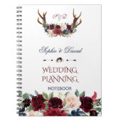 Boho Merlot Navy Floral Antlers Wedding Planner Notitieboek (Voorkant)