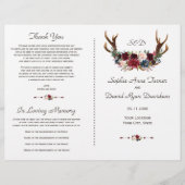 Boho Merlot Navy Floral Antlers Wedding Programme (Voorkant)