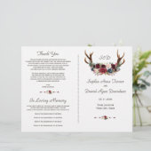 Boho Merlot Navy Floral Antlers Wedding Programme (Staand voorkant)
