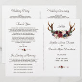 Boho Merlot Navy Floral Antlers Wedding Programme (Voorkant / Achterkant)