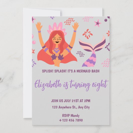 Boho Mermaid Birthday Invitation Kaart (Voorkant)