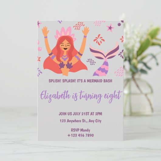 Boho Mermaid Birthday Invitation Kaart (Staand voorkant)