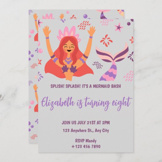 Boho Mermaid Birthday Invitation Kaart (Voorkant / Achterkant)