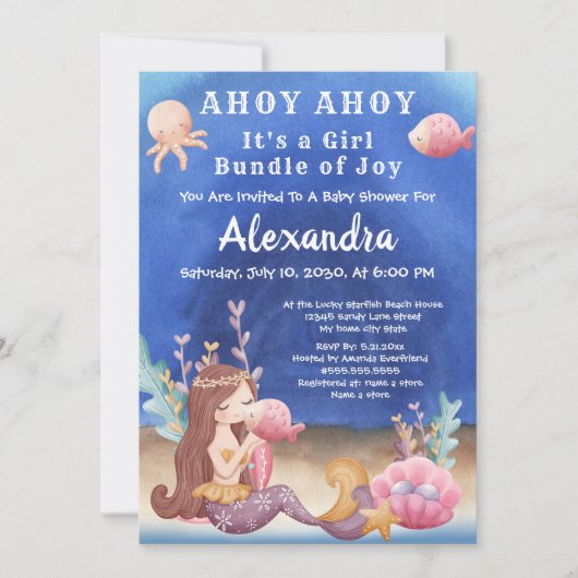 Boho Mermaid, Tropische vis Roze Baby shower Kaart (Voorkant)