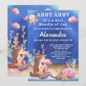 Boho Mermaid, Tropische vis Roze Baby shower Kaart (Voorkant / Achterkant)