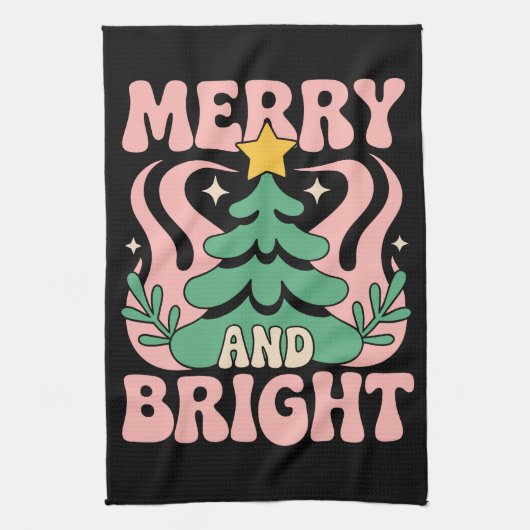 Boho Merry and Bright Personalized Floral Xmas Theedoek (Verticaal)