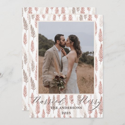 Boho Merry and Married Script Wedding Christmas Bedankkaart (Voorkant / Achterkant)