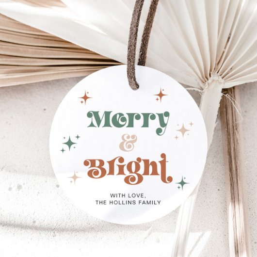 Boho Merry & Bright Christmas Label Holiday Gift L