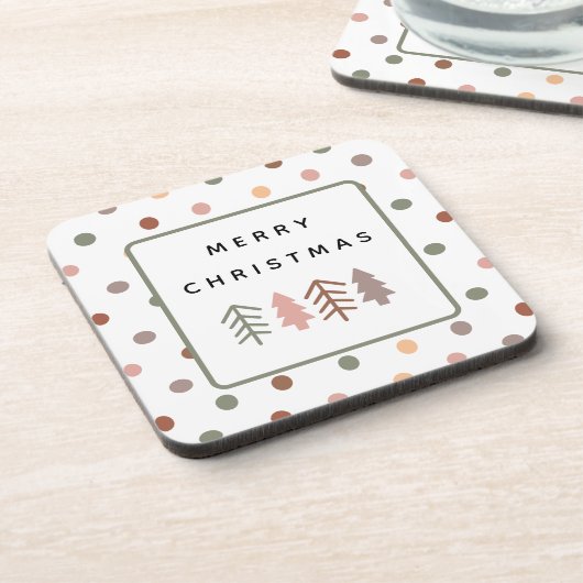 Boho Merry Christmas Trees and Dots Coaster Set Bier Onderzetter (Linkerzijde)