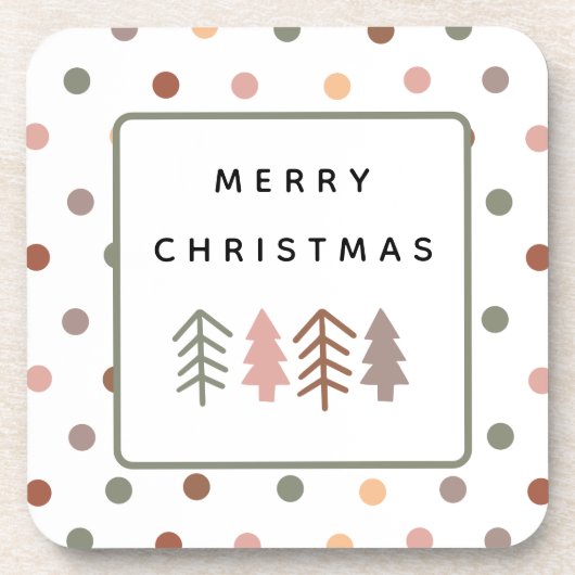 Boho Merry Christmas Trees and Dots Coaster Set Bier Onderzetter (Voorkant)