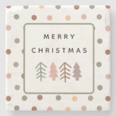Boho Merry Christmas Trees and Dots Stenen Onderzetter (Voorkant)