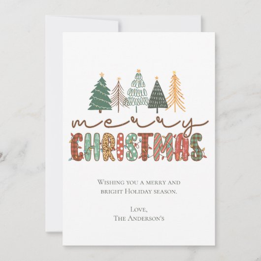 Boho Merry kerstbomen lights Trendy kerstmis Feestdagenkaart (Voorkant)