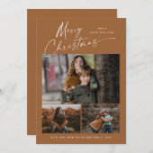 Boho Merry White script 3 Foto Collage Feestdagenkaart (Voorkant / Achterkant)