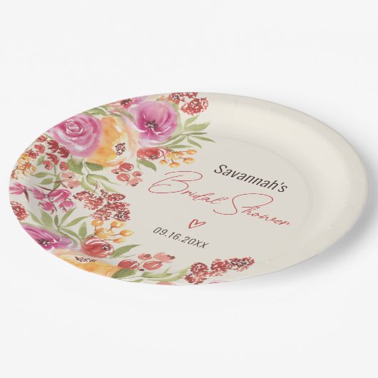 Boho met de hand geschilderde waterverf bloemrijke papieren bordje (Gekanteld)