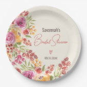 Boho met de hand geschilderde waterverf bloemrijke papieren bordje (Voorkant)