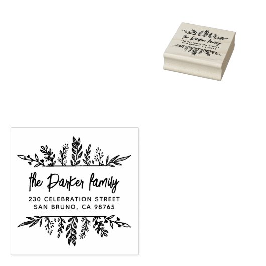 Boho met de hand getekende Leaves Lijst Modern Ret Rubberstempel (Gestempeld)