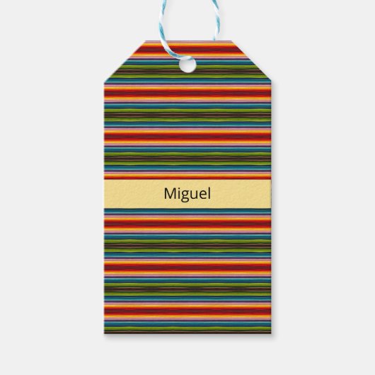 Boho Mexicaanse Serape Strepen Aangepaste Naam Cadeaulabel (Voorkant)