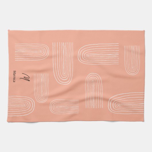 Boho Mid Century Chic Rainbow Monogram Theedoek (Horizontaal)