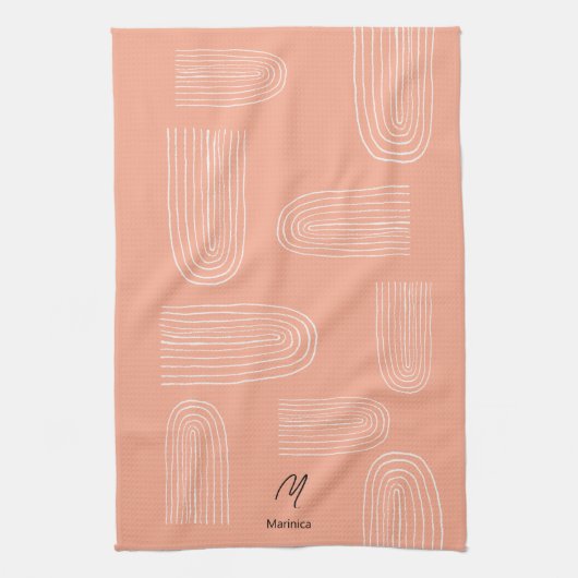 Boho Mid Century Chic Rainbow Monogram Theedoek (Verticaal)