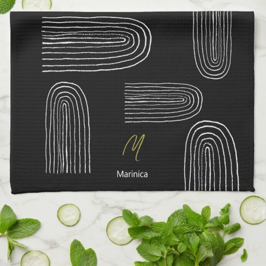 Boho Mid Century Chic Rainbow Monogram Theedoek (Gevouwen)