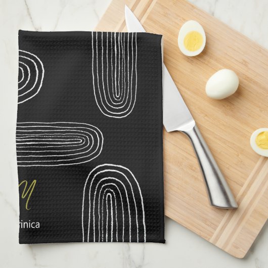 Boho Mid Century Chic Rainbow Monogram Theedoek (Quarter Fold)