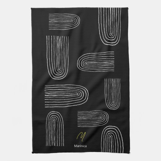 Boho Mid Century Chic Rainbow Monogram Theedoek (Verticaal)